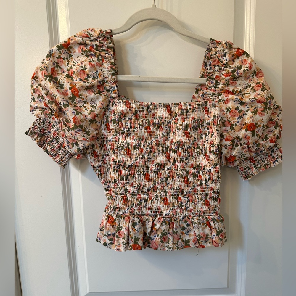 Smocked poplin cropped top - xs